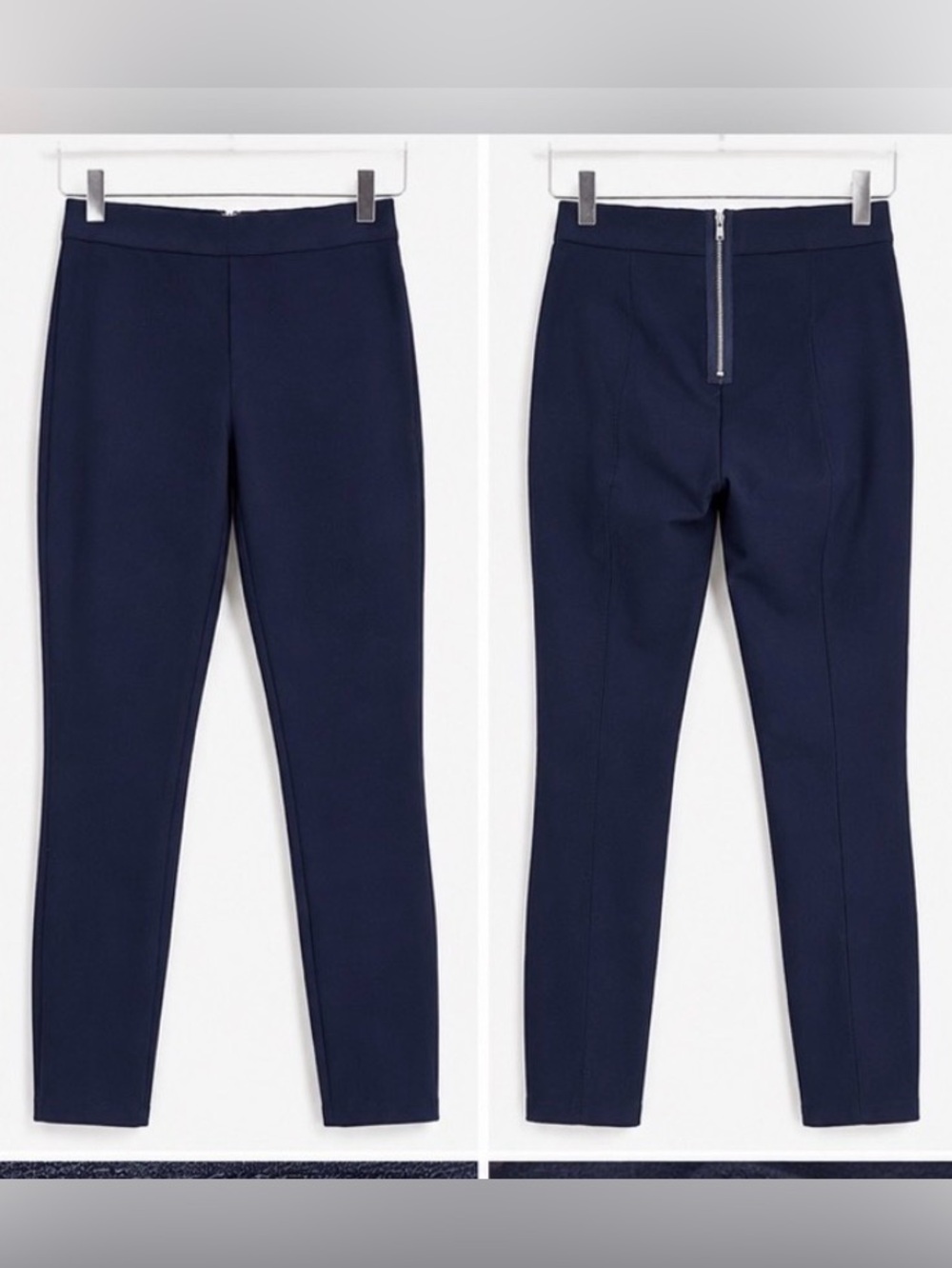 UEC J. Crew PIXIE Navy Ponte Ankle Pants Back Zip Subtle Pintuck Seam Sz Med